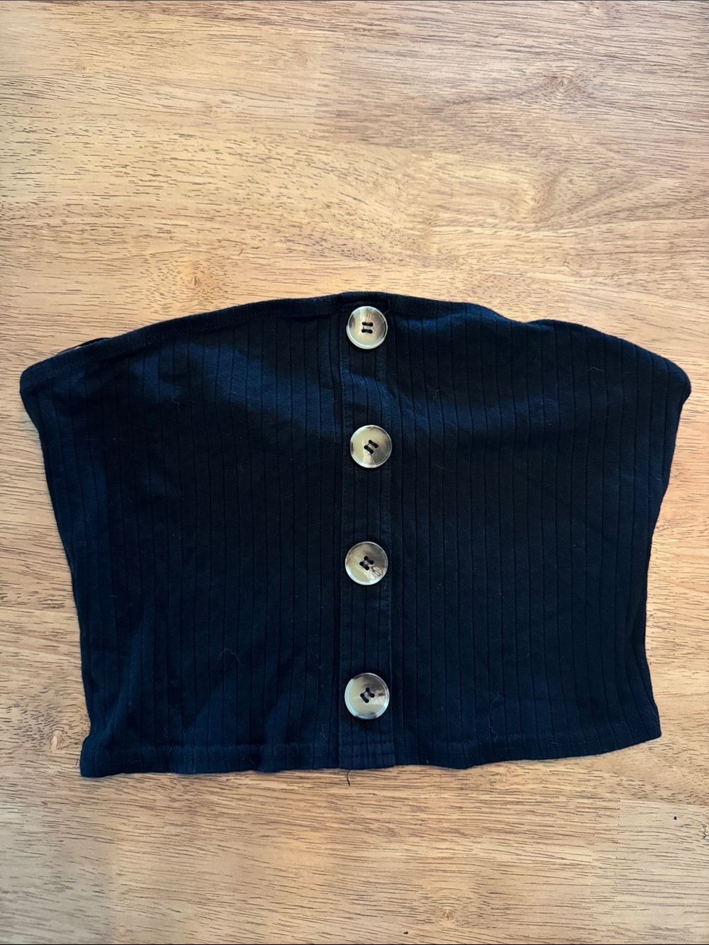 Black Ribbed Button-Up Tube Top